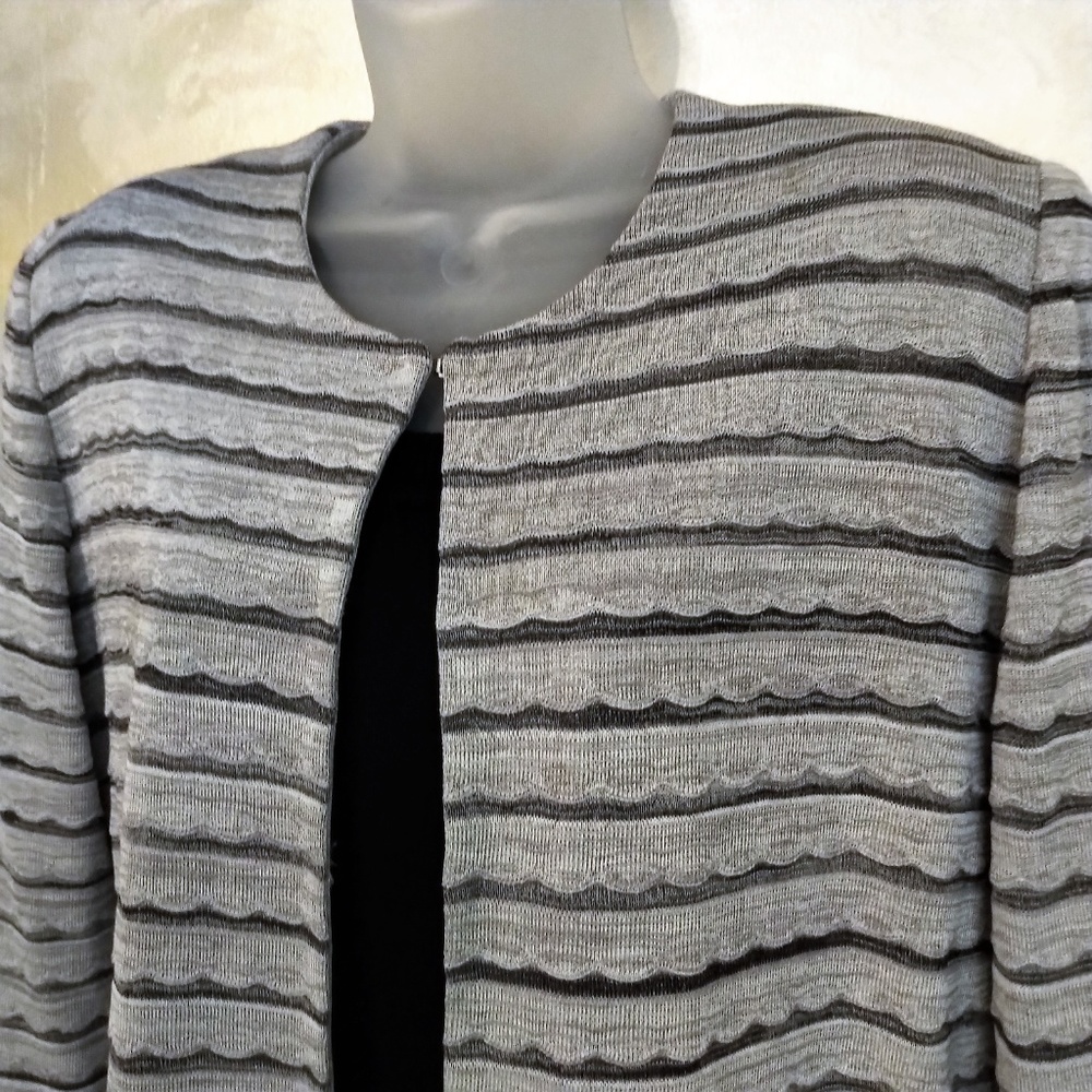 Misook Scallopped Strip Cardigan EUC XL - Picture 3 of 8